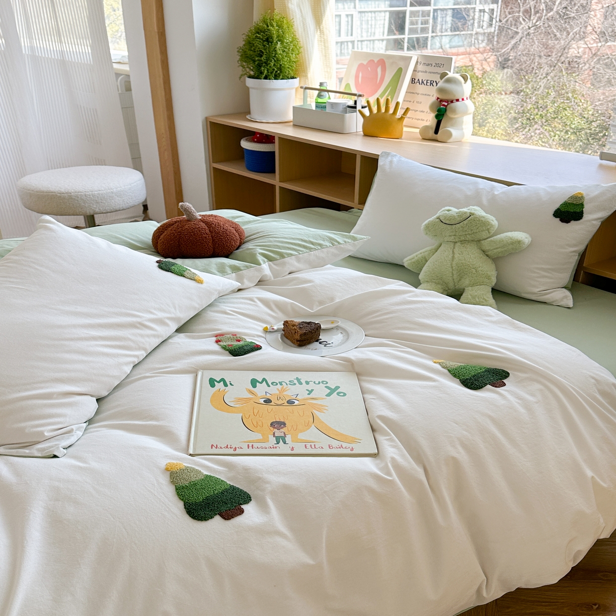 91家纺网 家纺一手货源 找家纺 柚子 2023新款全棉水洗棉刺绣套件 水洗棉-小树