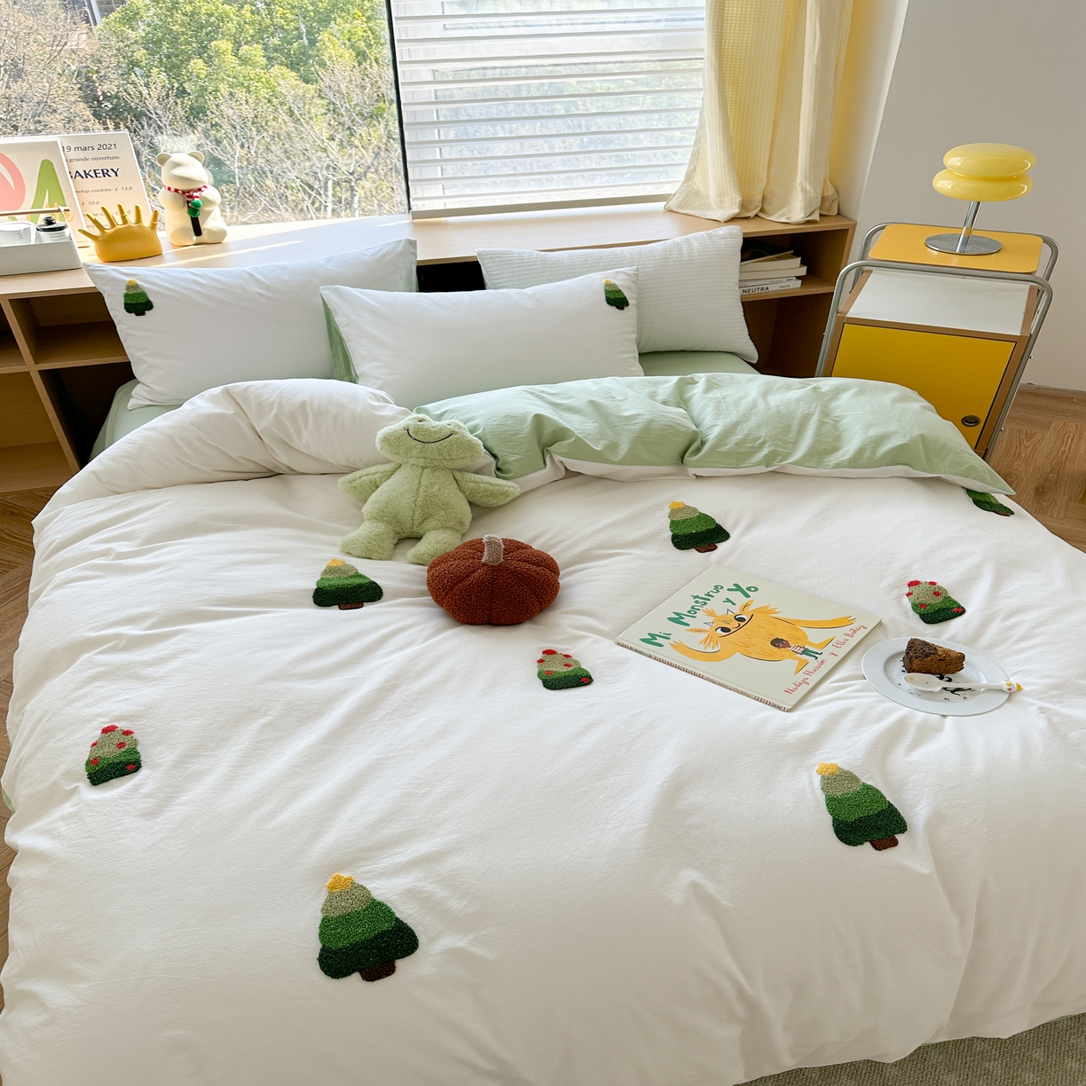 91家纺网 家纺一手货源 找家纺 柚子 2023新款全棉水洗棉刺绣套件 水洗棉-小树