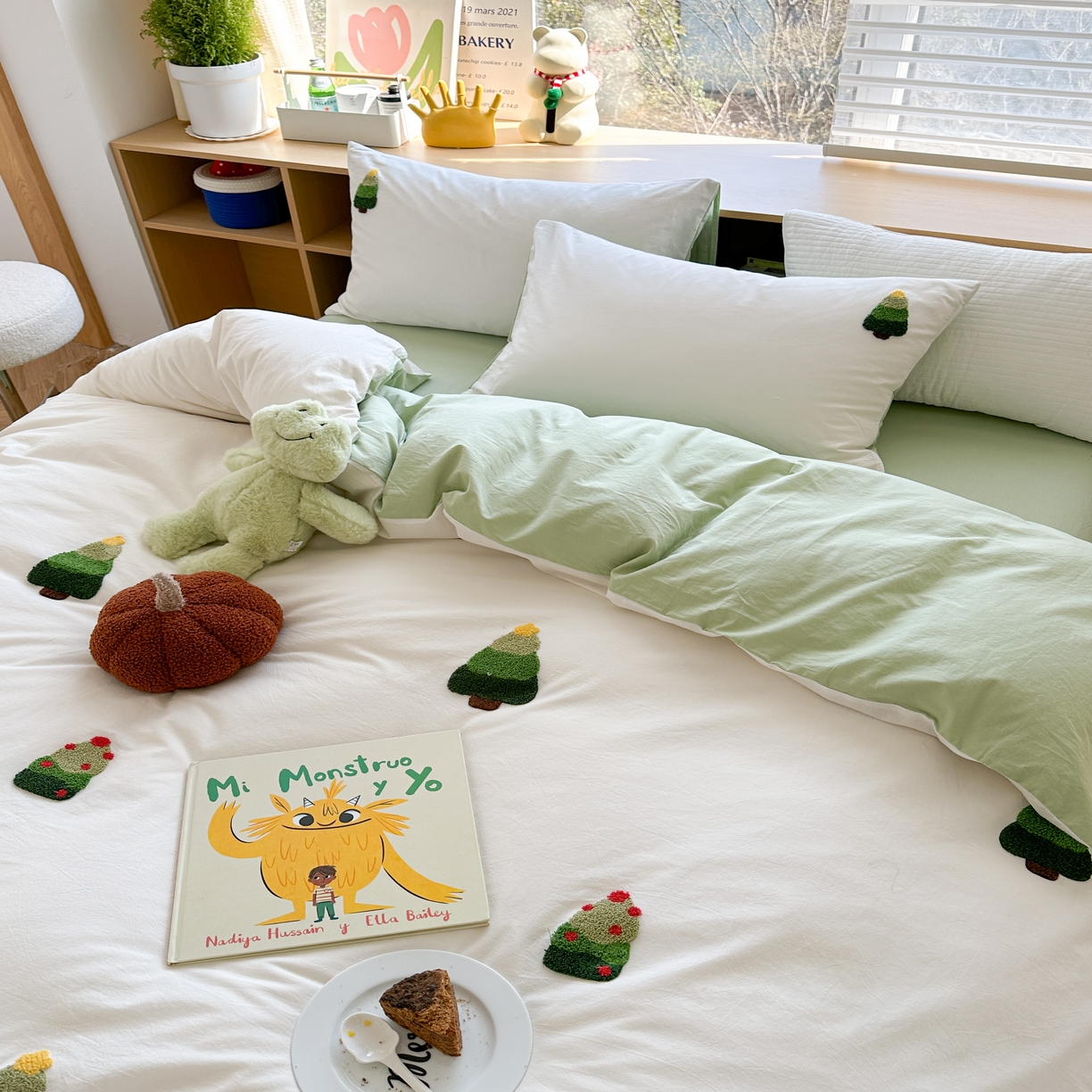 91家纺网 家纺一手货源 找家纺 柚子 2023新款全棉水洗棉刺绣套件 水洗棉-小树