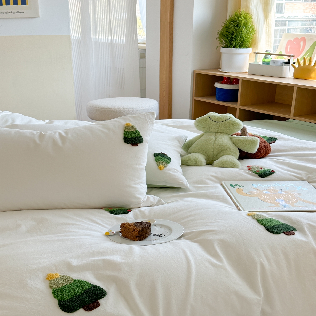 91家纺网 家纺一手货源 找家纺 柚子 2023新款全棉水洗棉刺绣套件 水洗棉-小树