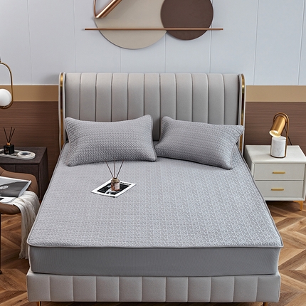 91家纺网 家纺一手货源 找家纺 美丽折 2025新款云母冰丝乳胶床笠三件套 波尔多-灰