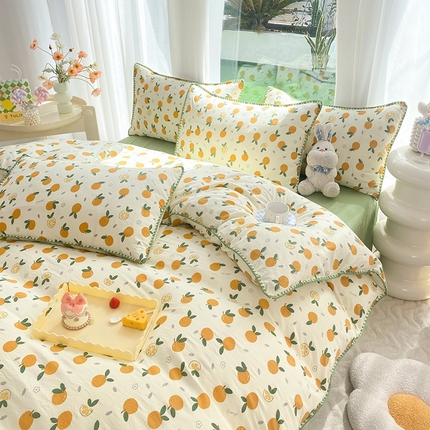 91家纺网 家纺一手货源 找家纺 （总）秋艳家纺 2023新款直播电商爆款水洗棉麻双层纱贝壳边四件套