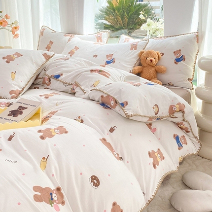 91家纺网 家纺一手货源 找家纺 （总）秋艳家纺 2023新款直播电商爆款水洗棉麻双层纱贝壳边四件套