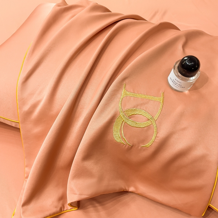 91家纺网 家纺一手货源 找家纺 创优 2025新款水洗真丝滚边夏被四件套 爱马仕橙