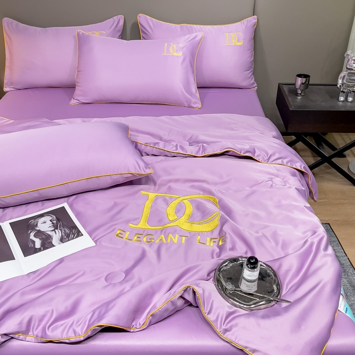 91家纺网 家纺一手货源 找家纺 创优 2025新款水洗真丝滚边夏被四件套 丁香紫