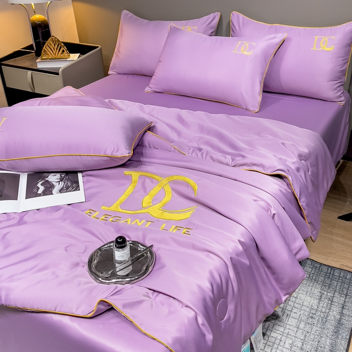 91家纺网 家纺一手货源 找家纺 创优 2025新款水洗真丝滚边夏被四件套 丁香紫