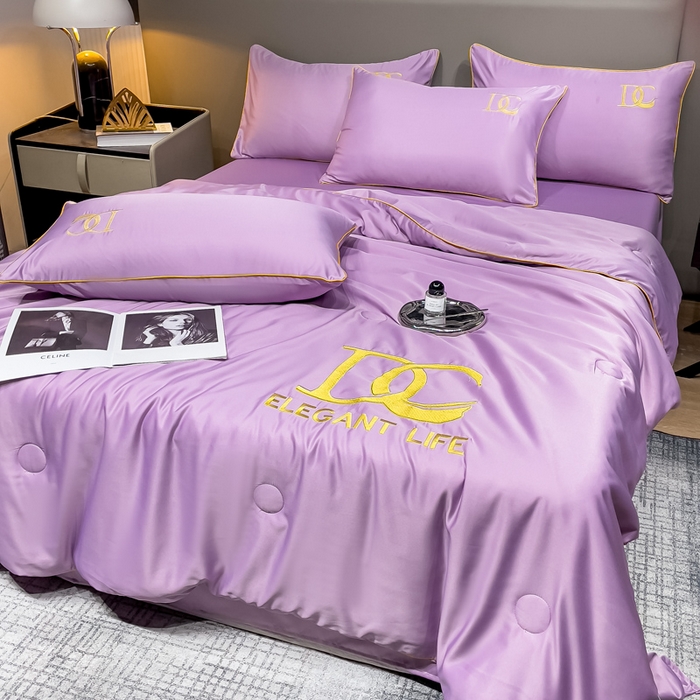 91家纺网 家纺一手货源 找家纺 创优 2025新款水洗真丝滚边夏被四件套 丁香紫