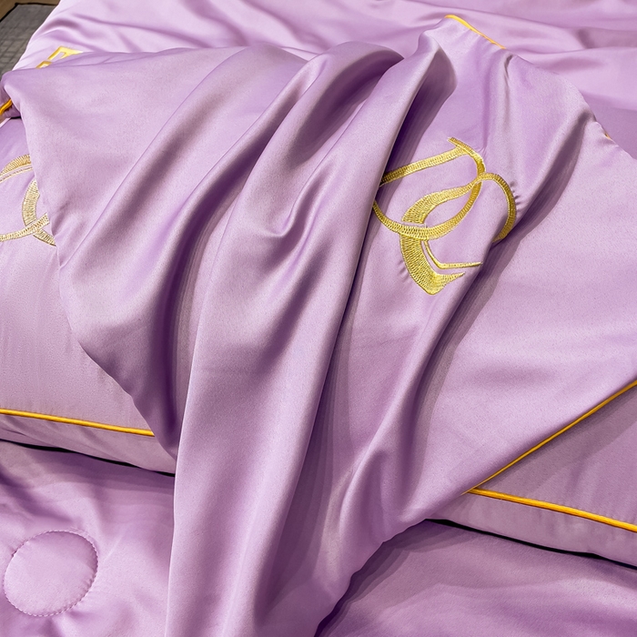 91家纺网 家纺一手货源 找家纺 创优 2025新款水洗真丝滚边夏被四件套 丁香紫