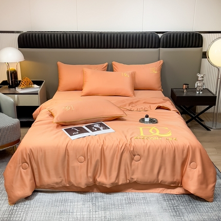91家纺网 家纺一手货源 找家纺 创优 2025新款水洗真丝滚边夏被四件套 爱马仕橙
