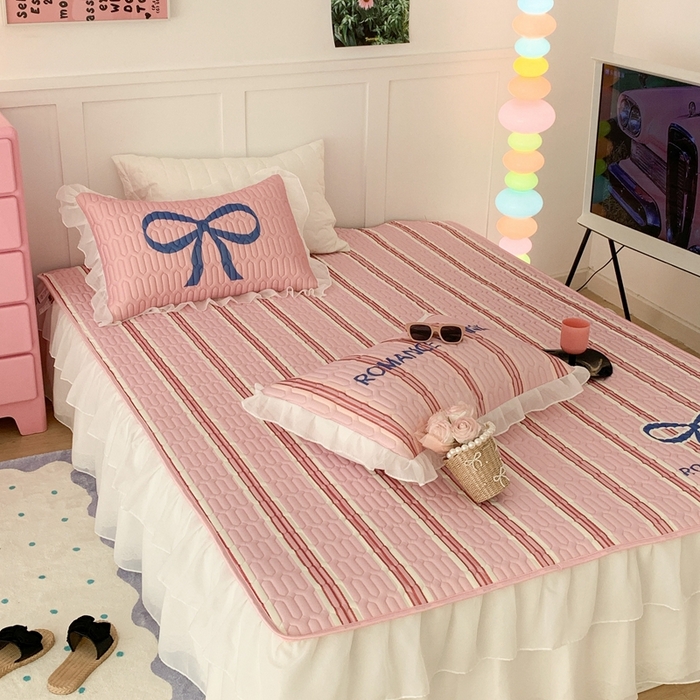 91家纺网 家纺一手货源 找家纺 昔可家纺 2023新款双层雪纺纱乳胶床裙 芭蕾少女蝴蝶结