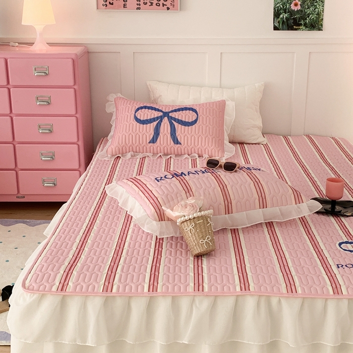 91家纺网 家纺一手货源 找家纺 昔可家纺 2023新款双层雪纺纱乳胶床裙 芭蕾少女蝴蝶结