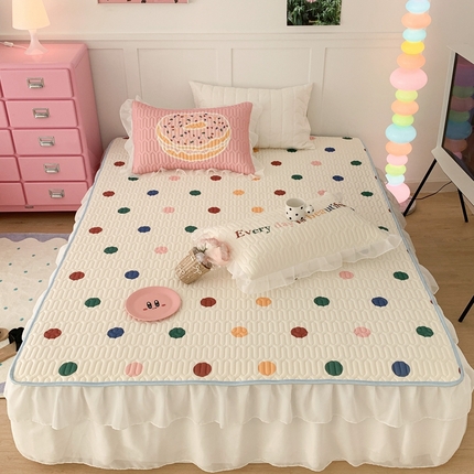 昔可家纺 2023新款双层雪纺纱乳胶床裙 彩色波点