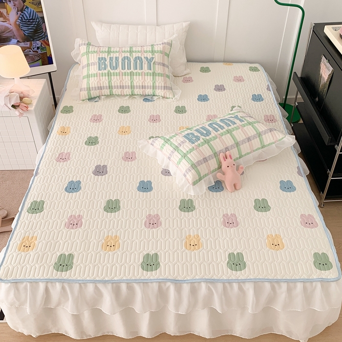 91家纺网 家纺一手货源 找家纺 昔可家纺 2023新款双层雪纺纱乳胶床裙 彩色小兔