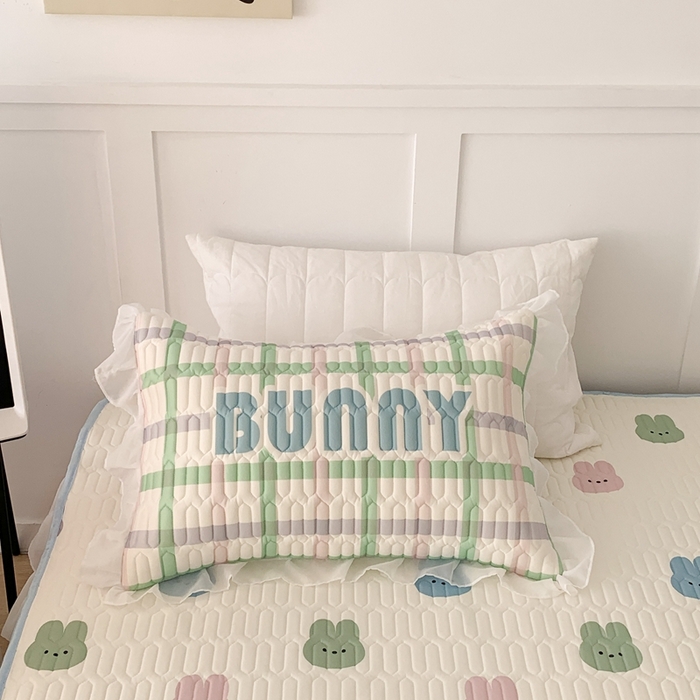 91家纺网 家纺一手货源 找家纺 昔可家纺 2023新款双层雪纺纱乳胶床裙 彩色小兔