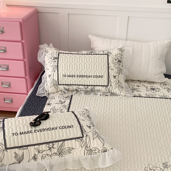 91家纺网 家纺一手货源 找家纺 昔可家纺 2023新款双层雪纺纱乳胶床裙 夏奈花园