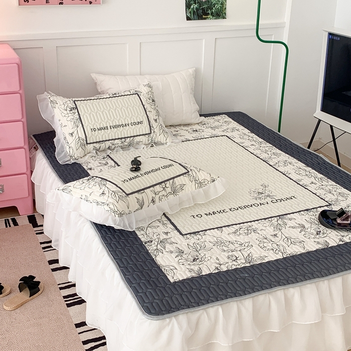 91家纺网 家纺一手货源 找家纺 昔可家纺 2023新款双层雪纺纱乳胶床裙 夏奈花园