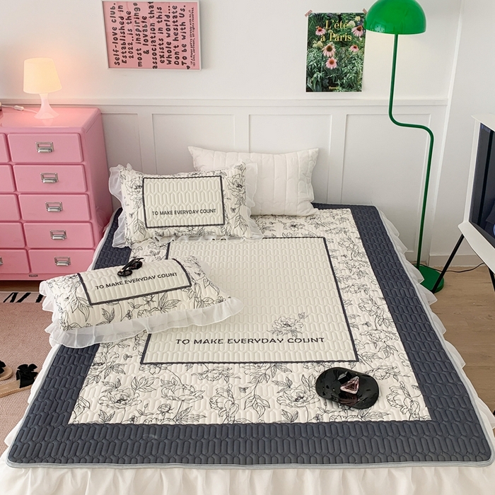 91家纺网 家纺一手货源 找家纺 昔可家纺 2023新款双层雪纺纱乳胶床裙 夏奈花园