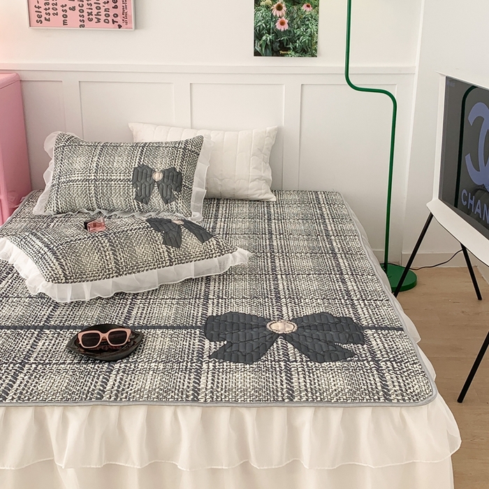 91家纺网 家纺一手货源 找家纺 昔可家纺 2023新款双层雪纺纱乳胶床裙 香香蝴蝶结