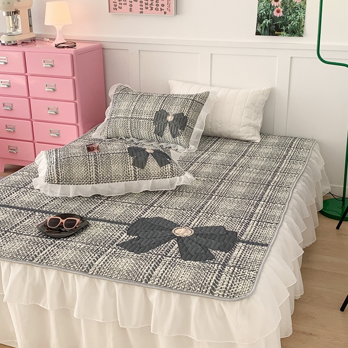 91家纺网 家纺一手货源 找家纺 昔可家纺 2023新款双层雪纺纱乳胶床裙 香香蝴蝶结