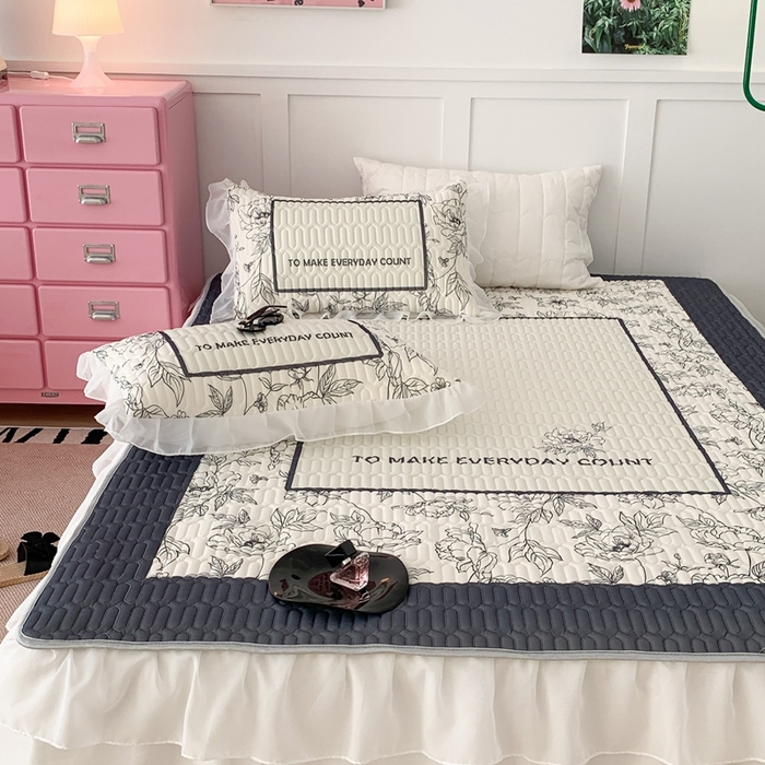 91家纺网 家纺一手货源 找家纺 昔可家纺 2023新款双层雪纺纱乳胶床裙 夏奈花园