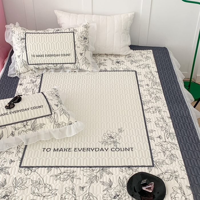 91家纺网 家纺一手货源 找家纺 昔可家纺 2023新款双层雪纺纱乳胶床裙 夏奈花园