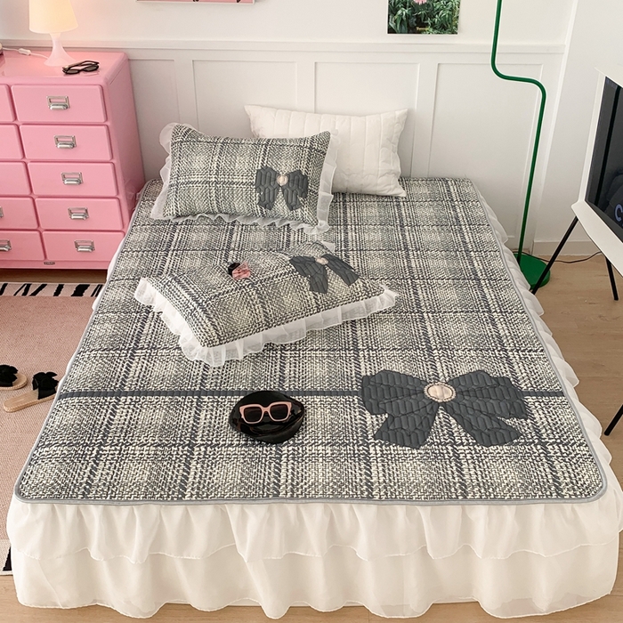 91家纺网 家纺一手货源 找家纺 昔可家纺 2023新款双层雪纺纱乳胶床裙 香香蝴蝶结