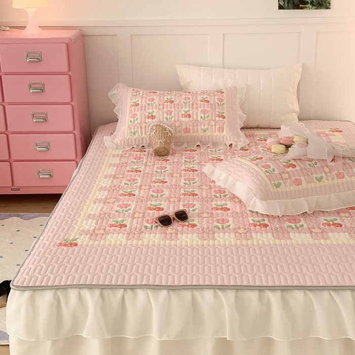 91家纺网 家纺一手货源 找家纺 昔可家纺 2023新款双层雪纺纱乳胶床裙 一口樱桃甜