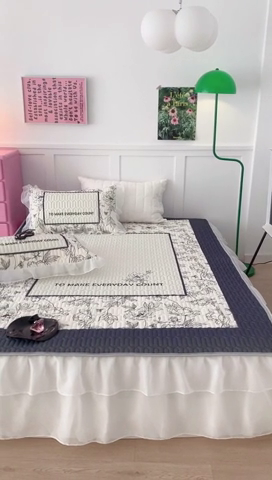 91家纺网 家纺一手货源 找家纺 昔可家纺 2023新款双层雪纺纱乳胶床裙 夏奈花园