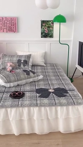 91家纺网 家纺一手货源 找家纺 昔可家纺 2023新款双层雪纺纱乳胶床裙 香香蝴蝶结