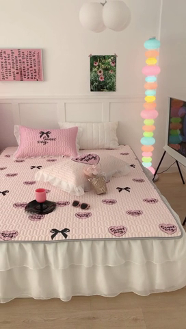 91家纺网 家纺一手货源 找家纺 昔可家纺 2023新款双层雪纺纱乳胶床裙 黑粉芭蕾少女心