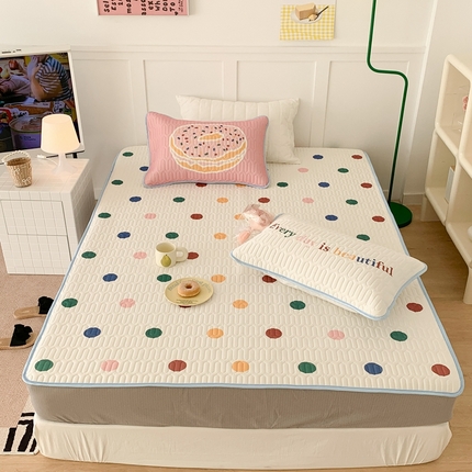 昔可 2023新款床笠款乳胶凉席 彩色波点
