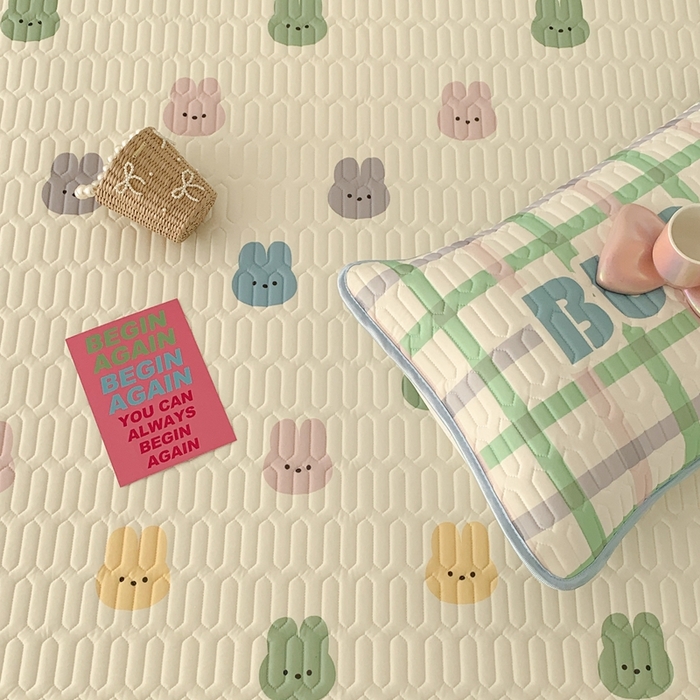 91家纺网 家纺一手货源 找家纺 昔可 2023新款床笠款乳胶凉席 彩色小兔