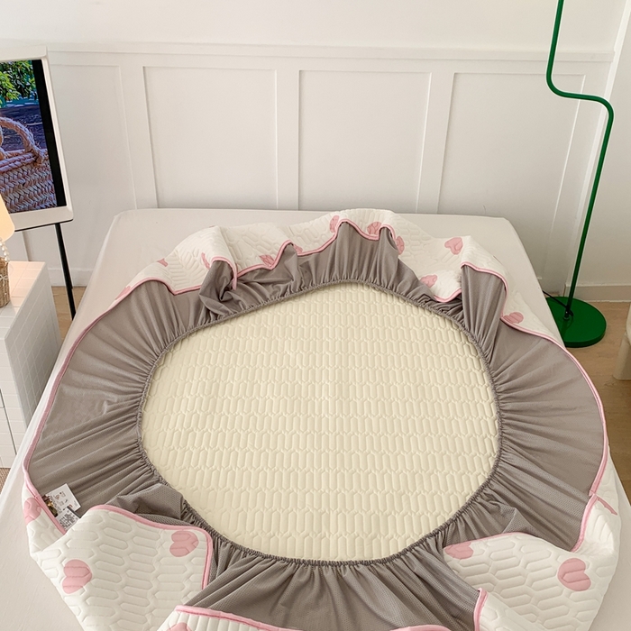 91家纺网 家纺一手货源 找家纺 昔可 2023新款床笠款乳胶凉席 粉爱心郁金香