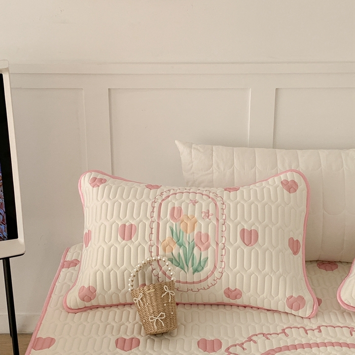 91家纺网 家纺一手货源 找家纺 昔可 2023新款床笠款乳胶凉席 粉爱心郁金香