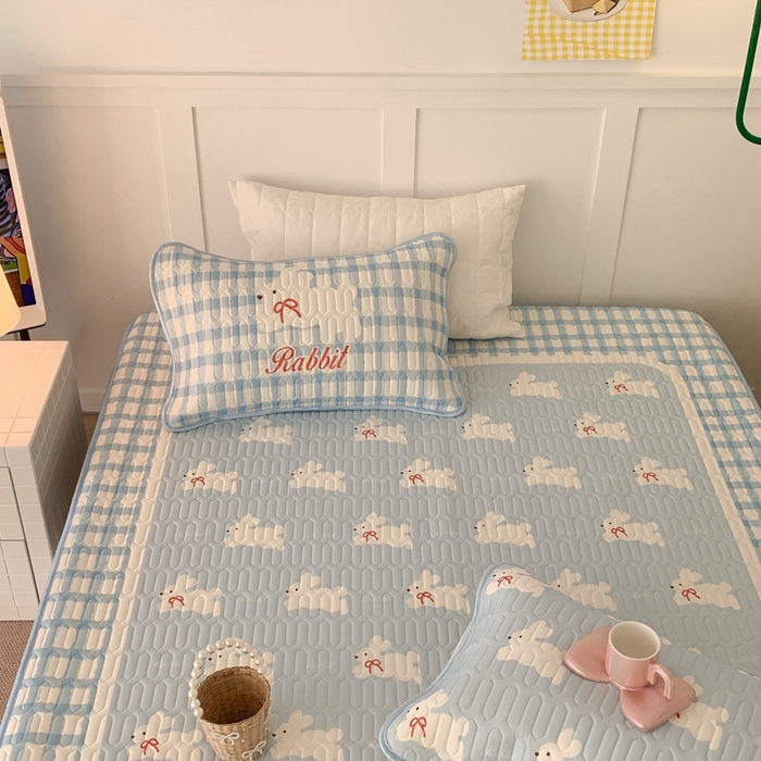 91家纺网 家纺一手货源 找家纺 昔可 2023新款床笠款乳胶凉席 蝴蝶结小兔