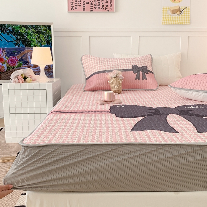 91家纺网 家纺一手货源 找家纺 昔可 2023新款床笠款乳胶凉席 粉粉千鸟格