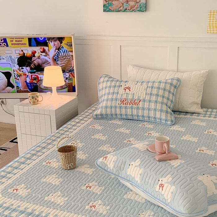 91家纺网 家纺一手货源 找家纺 昔可 2023新款床笠款乳胶凉席 蝴蝶结小兔