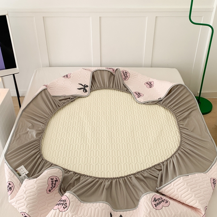 91家纺网 家纺一手货源 找家纺 昔可 2023新款床笠款乳胶凉席 黑粉芭蕾少女心