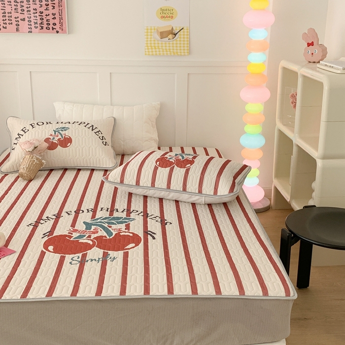 91家纺网 家纺一手货源 找家纺 昔可 2023新款床笠款乳胶凉席 竖条樱桃