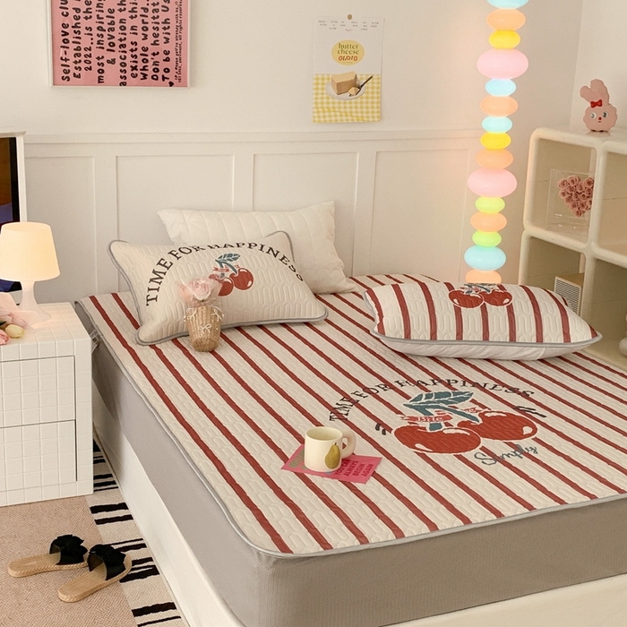 91家纺网 家纺一手货源 找家纺 昔可 2023新款床笠款乳胶凉席 竖条樱桃