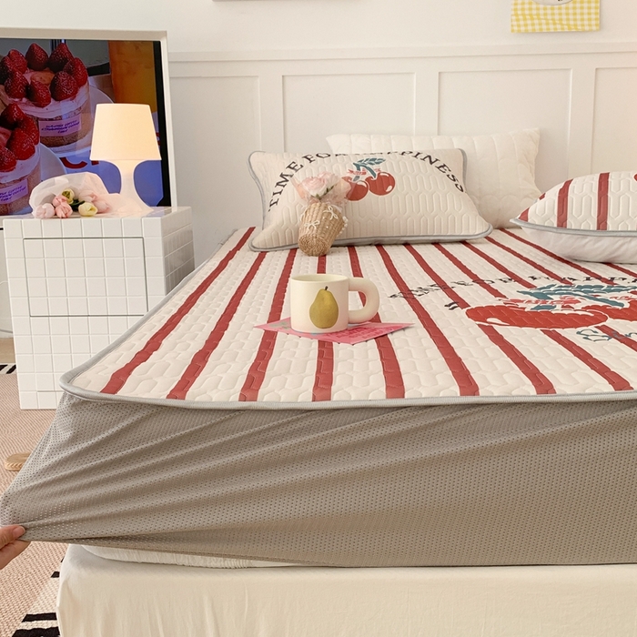 91家纺网 家纺一手货源 找家纺 昔可 2023新款床笠款乳胶凉席 竖条樱桃