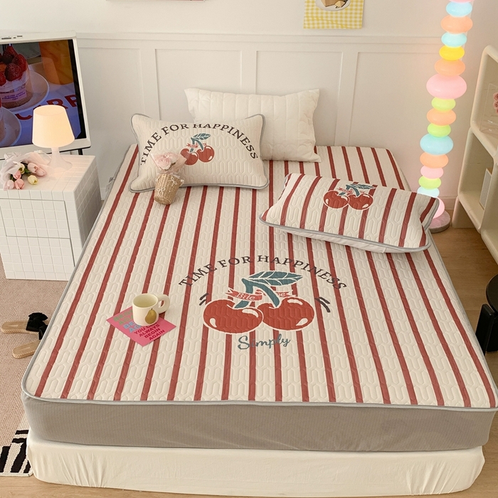 91家纺网 家纺一手货源 找家纺 昔可 2023新款床笠款乳胶凉席 竖条樱桃