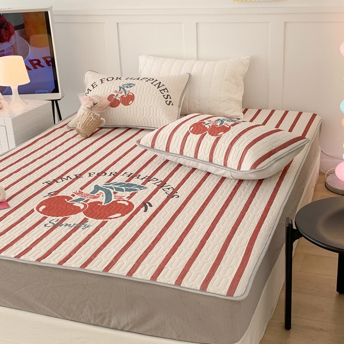 91家纺网 家纺一手货源 找家纺 昔可 2023新款床笠款乳胶凉席 竖条樱桃