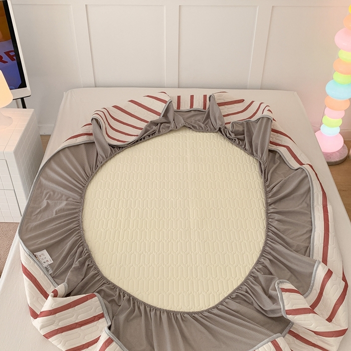 91家纺网 家纺一手货源 找家纺 昔可 2023新款床笠款乳胶凉席 竖条樱桃