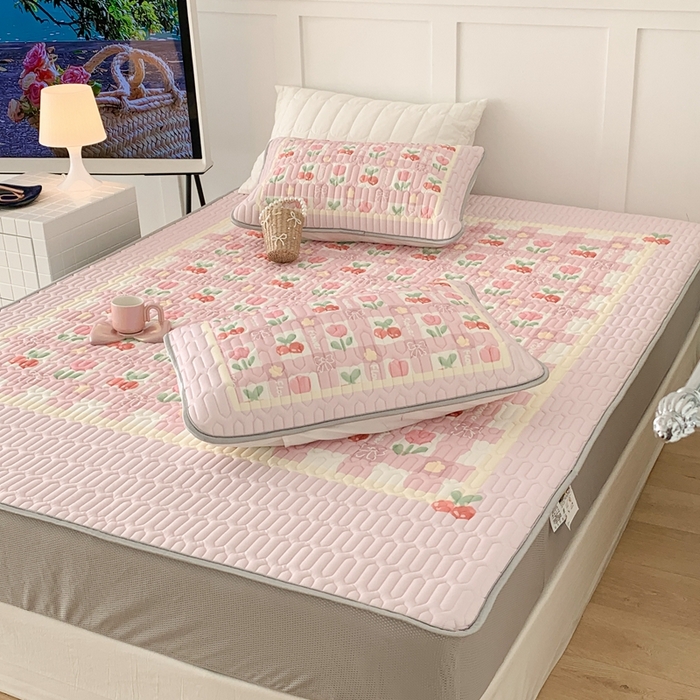 91家纺网 家纺一手货源 找家纺 昔可 2023新款床笠款乳胶凉席 樱桃郁金香