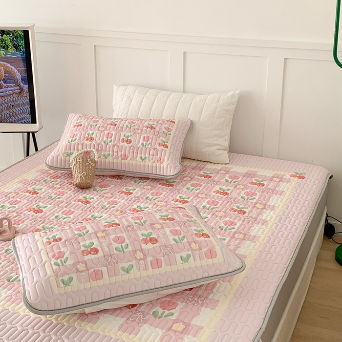 91家纺网 家纺一手货源 找家纺 昔可 2023新款床笠款乳胶凉席 樱桃郁金香