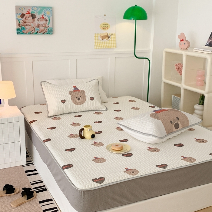 91家纺网 家纺一手货源 找家纺 昔可 2023新款床笠款乳胶凉席 油画爱心生日熊