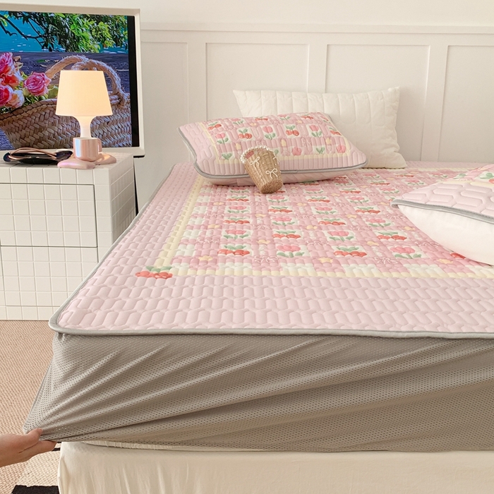 91家纺网 家纺一手货源 找家纺 昔可 2023新款床笠款乳胶凉席 樱桃郁金香