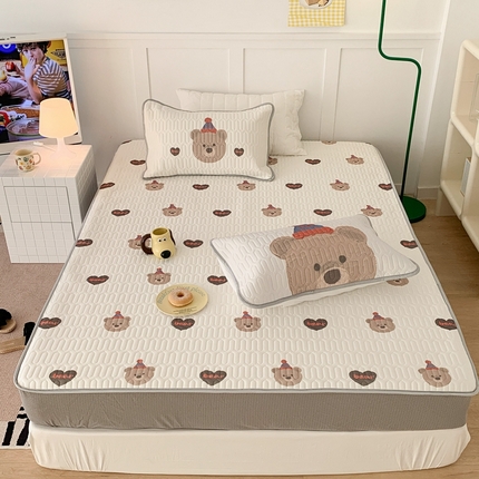 昔可 2023新款床笠款乳胶凉席 油画爱心生日熊