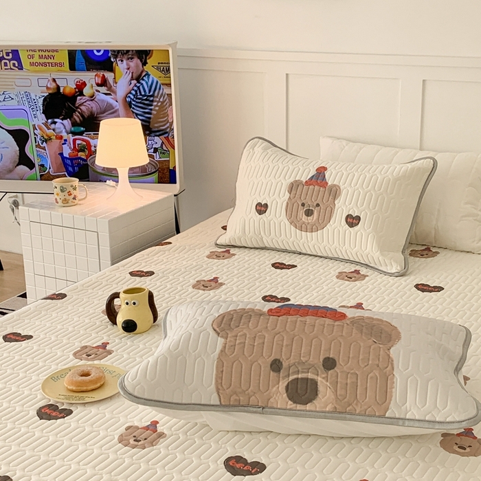 91家纺网 家纺一手货源 找家纺 昔可 2023新款床笠款乳胶凉席 油画爱心生日熊